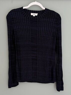 COS Navy Black Flared Sleeve Ribbed Panel Knit Top